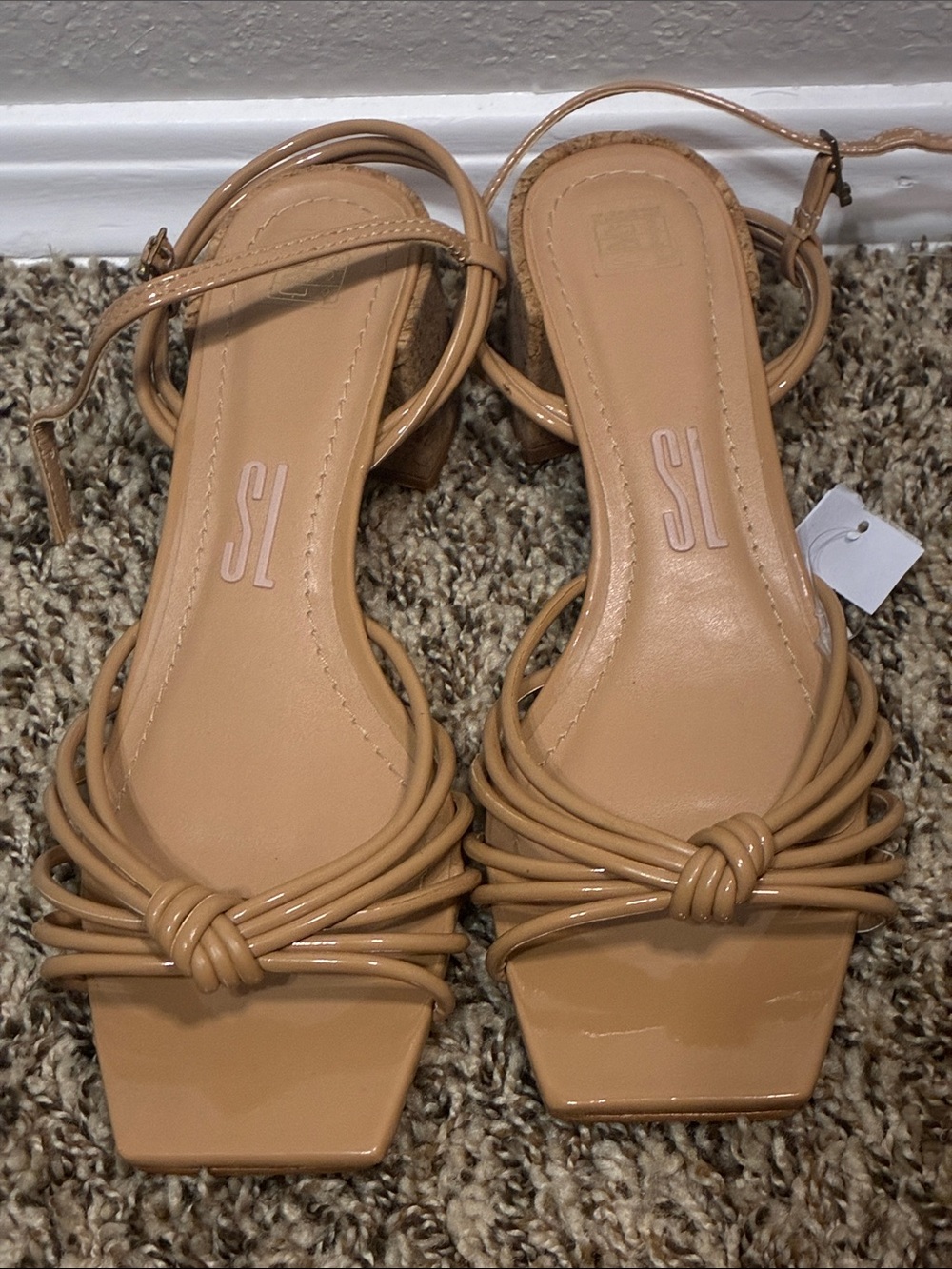 Women's Nude Knot-Strap Square-Toe Sandals